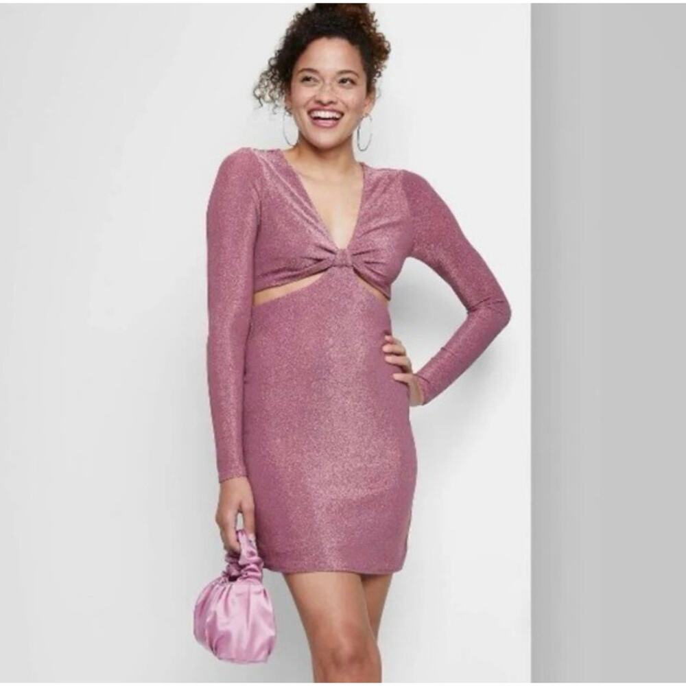 Wild Fable Purple Shimmer Long Sleeve Cutout Bodycon Dress Sz XS